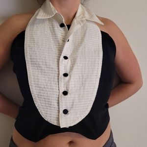 Vintage Drama Tuxedo Strapless Crop Top Y2K 90s